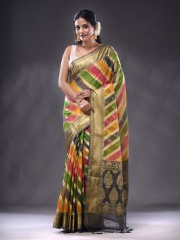 CHARUKRITI - Multicolor Organza Handwoven Saree With Unstitched Blouse